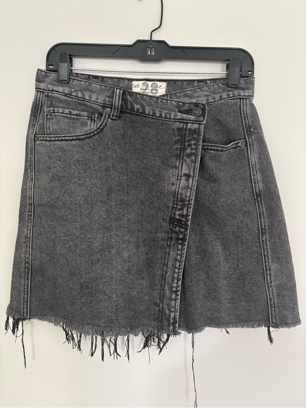 Free People Washed Black Wrap-Style Denim Mini Skirt